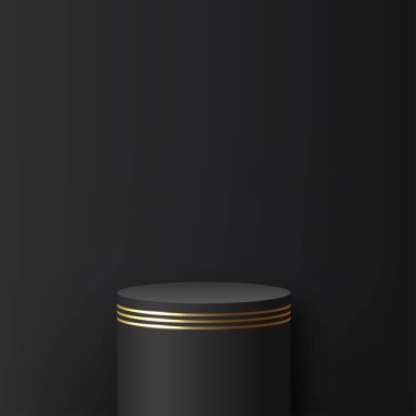 Sunum için siyah ve altın kürsülü soyut bir arkaplan. Vektör illüstrasyonu