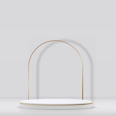 Sunum için beyaz ve altın kürsülü soyut arkaplan. Vektör illüstrasyonu