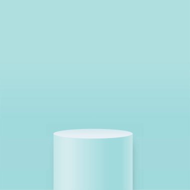 Sunum için mavi kürsülü soyut arkaplan. Vektör illüstrasyonu