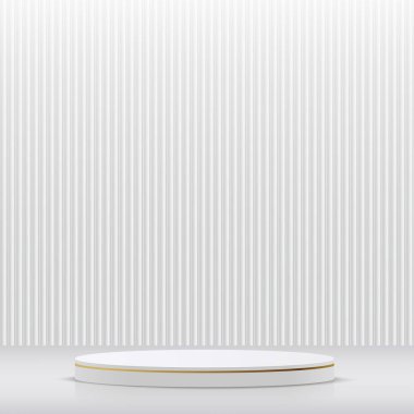 Sunum için beyaz ve altın kürsülü soyut arkaplan. Vektör illüstrasyonu