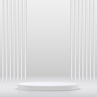 Sunum için beyaz renkli podyumu olan soyut bir arkaplan. Vektör illüstrasyonu