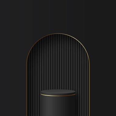 Sunum için siyah ve altın kürsülü soyut bir arkaplan. Vektör illüstrasyonu