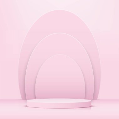 Sunum için pembe kürsü olan soyut bir arkaplan. Vektör illüstrasyonu