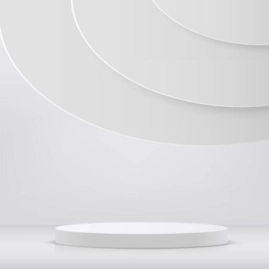 Sunum için beyaz podyumu olan soyut bir arka plan. Vektör illüstrasyonu