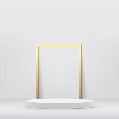 Sunum için beyaz ve altın kürsülü soyut arkaplan. Vektör illüstrasyonu