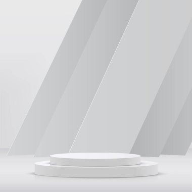 Sunum için beyaz podyumu olan soyut bir arka plan. Vektör illüstrasyonu