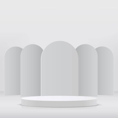 Sunum için beyaz podyumu olan soyut bir arka plan. Vektör illüstrasyonu
