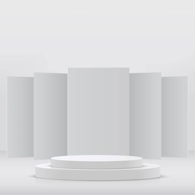 Sunum için beyaz podyumu olan soyut bir arka plan. Vektör illüstrasyonu