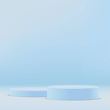 Sunum için mavi kürsülü soyut arkaplan. Vektör illüstrasyonu