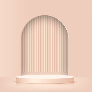 Sunum için krem rengi podyumu olan soyut bir arkaplan. Vektör illüstrasyonu