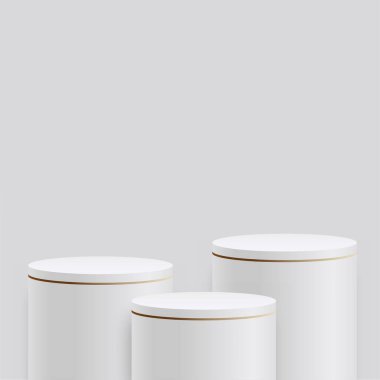 Beyaz ve altın rengi kürsü kürsüsü olan soyut stüdyo odası. Vektör illüstrasyonu