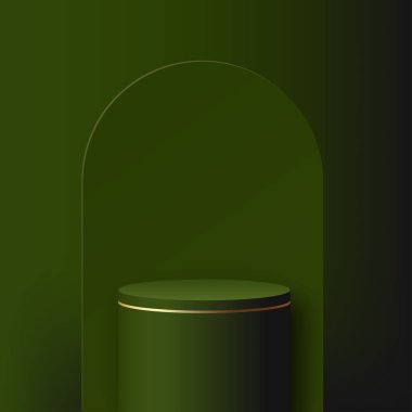 Yeşil ve altın rengi kürsüsü olan soyut stüdyo odası. Vektör illüstrasyonu