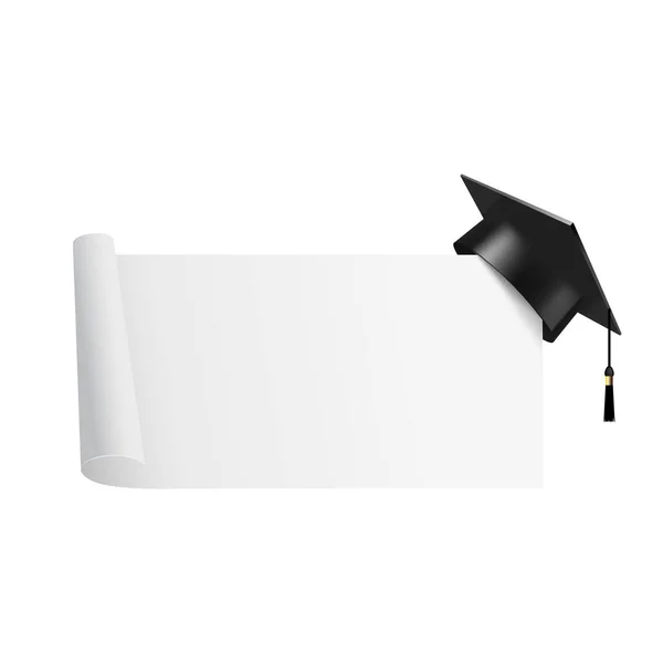 Student Hat Curle Corner Paper Vector Illustration — Stock Vector