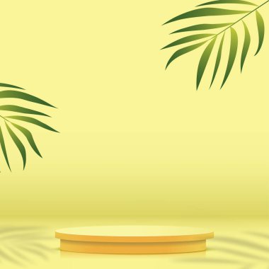 Sarı renkli geometrik üç boyutlu podyumlarla soyut arkaplan. Vektör illüstrasyonu