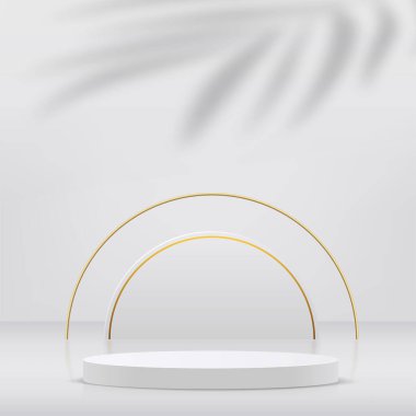Beyaz renkli geometrik üç boyutlu podyumlarla soyut arkaplan. Vektör illüstrasyonu
