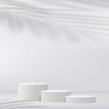 Beyaz renkli geometrik üç boyutlu podyumlarla soyut arkaplan. Vektör illüstrasyonu