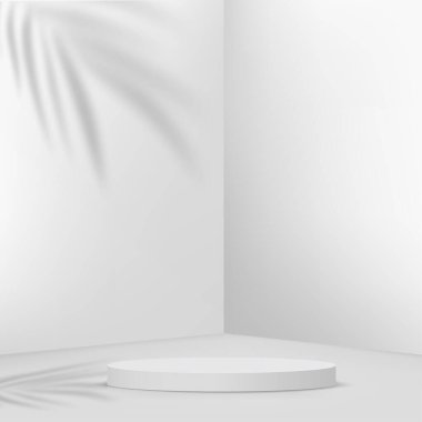 Geometrik formlarla soyut asgari sahne. Ürün sunumu için beyaz arka planda beyaz kürsü. Vektör