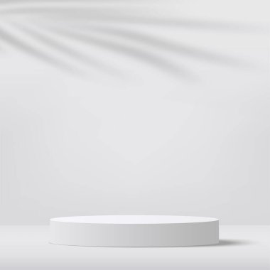 Geometrik formlarla soyut asgari sahne. Ürün sunumu için beyaz arka planda beyaz kürsü. Vektör