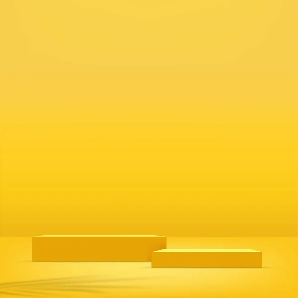 Cena mínima abstrata com formas geométricas. Pódio amarelo em fundo amarelo para apresentação do produto. Vetor —  Vetores de Stock