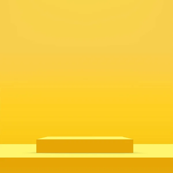 Abstract minimal scene with geometric forms. Yellow podium in yellow background for product presentation. Vector — Vector de stock