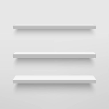 Beyaz duvardaki boş beyaz raf. Vektör illüstrasyonu