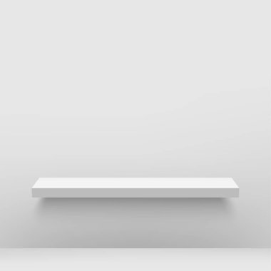 Beyaz duvardaki boş beyaz raf. Vektör illüstrasyonu