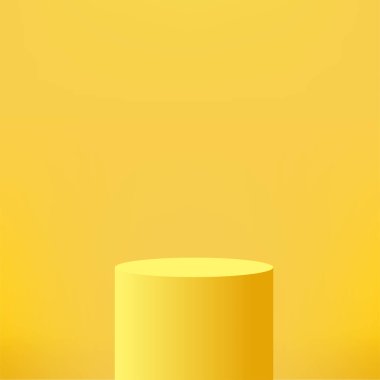 Geometrik formlarla soyut asgari sahne. Ürün sunumu için sarı arka planda sarı podyum. Vektör illüstrasyonu