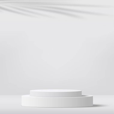 Geometrik formlarla soyut asgari sahne. Ürün sunumu için beyaz arka planda beyaz kürsü. Vektör