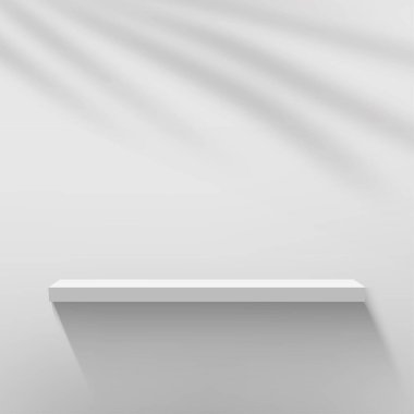 Beyaz duvardaki boş beyaz raf. Vektör
