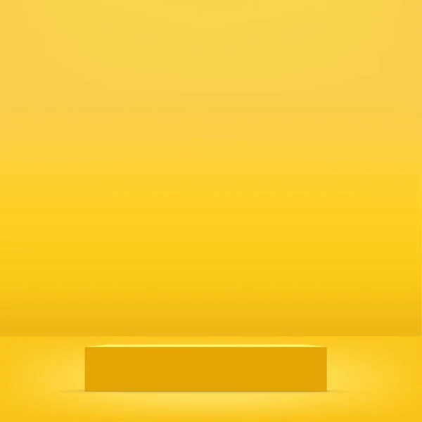 Escena mínima abstracta con formas geométricas. Pódium amarillo en fondo amarillo para la presentación del producto. Vector — Vector de stock