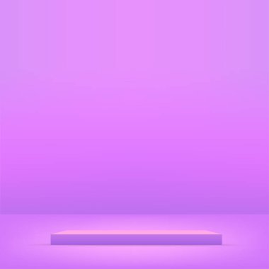 Geometrik formlarla soyut asgari sahne. Ürün sunumu için mor arka planda mor podyum. Vektör illüstrasyonu