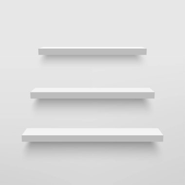 Beyaz duvardaki boş beyaz raf. Vektör illüstrasyonu