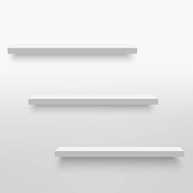 Beyaz duvardaki boş beyaz raf. Vektör illüstrasyonu
