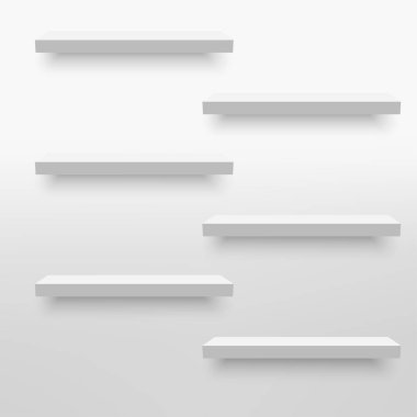 Beyaz duvardaki boş beyaz raf. Vektör illüstrasyonu