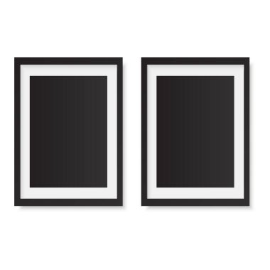 Siyah fotoğraf çerçeveleri beyaza izole edilmiş. Vektör illüstrasyonu