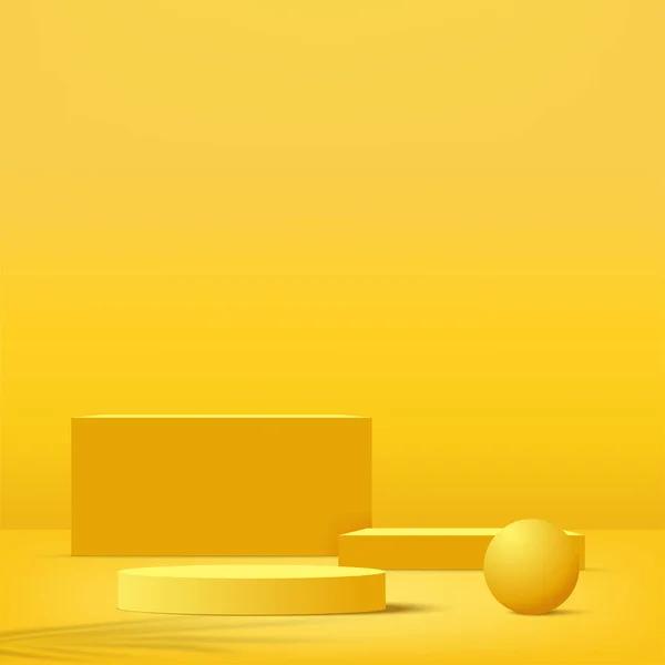 Escena Mínima Abstracta Con Formas Geométricas Pódium Amarillo Fondo Amarillo — Archivo Imágenes Vectoriales