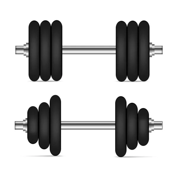 Metal Realistic Dumbbell Isolated White Vector Illustration — ストックベクタ