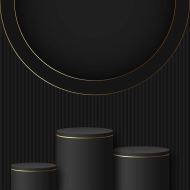 Sunum için siyah ve altın kürsülü soyut bir arkaplan. Vektör illüstrasyonu