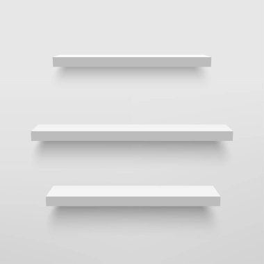 Beyaz duvardaki boş beyaz raf. Vektör illüstrasyonu