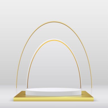 Sunum için beyaz ve altın kürsülü soyut arkaplan. Vektör illüstrasyonu