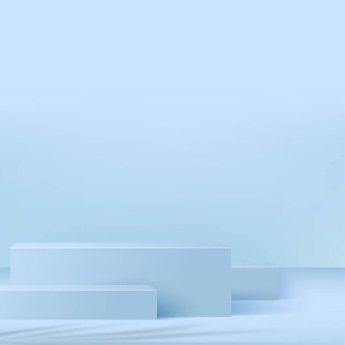 Sunum için mavi kürsülü soyut arkaplan. Vektör illüstrasyonu