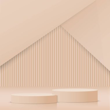 Geometrik formlarla soyut asgari sahne. Ürün sunumu için krem rengi arka planda krem rengi podyumu. Vektör illüstrasyonu