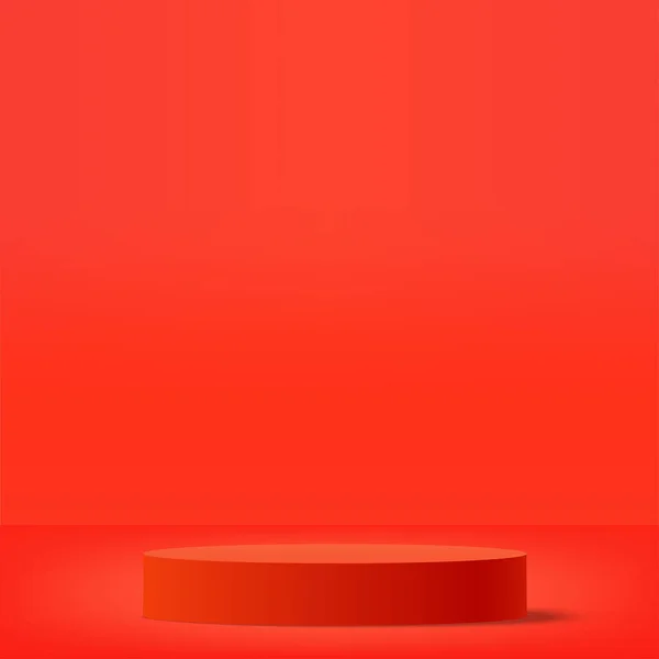 Abstract Minimal Scene Geometric Forms Red Podium Red Color Background — Vector de stock