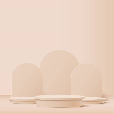 Geometrik platformlu 3d krem rengi ürün podyum sahnesi. Vektör illüstrasyonu