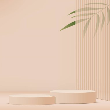 Geometrik platformlu 3d krem rengi ürün podyum sahnesi. Vektör illüstrasyonu