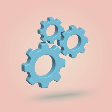 3D dişli, ayar sembolü, simge, işaret. Vektör illüstrasyonu