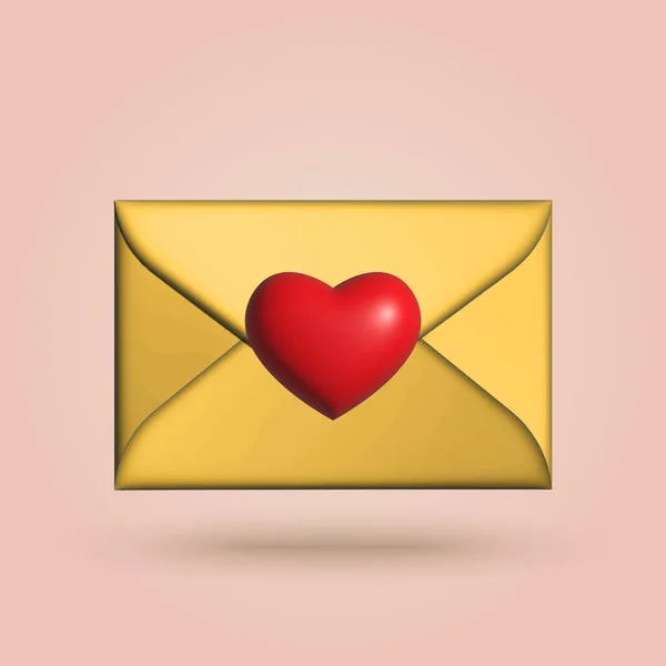 赤いハートの3Dメール封筒の手紙 ベクターイラスト — ストックベクタ