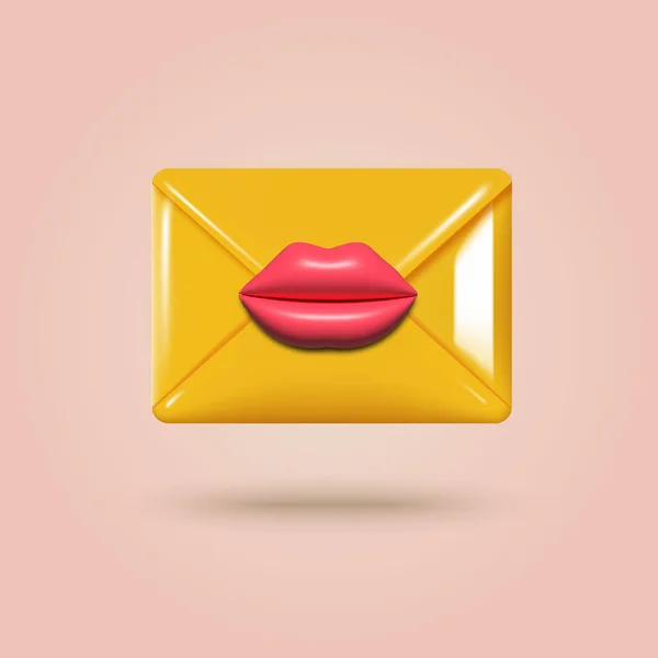 Mail Envelop Brief Met Vrouwelijke Lippen Vectorillustratie — Stockvector