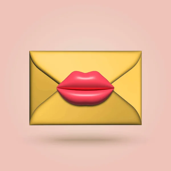 Mail Envelop Brief Met Vrouwelijke Lippen Vectorillustratie — Stockvector
