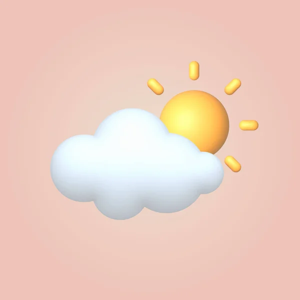 Desenho Animado Estilo Nuvem Ícone Tempo Com Sol Ilustração Vetorial — Vetor de Stock